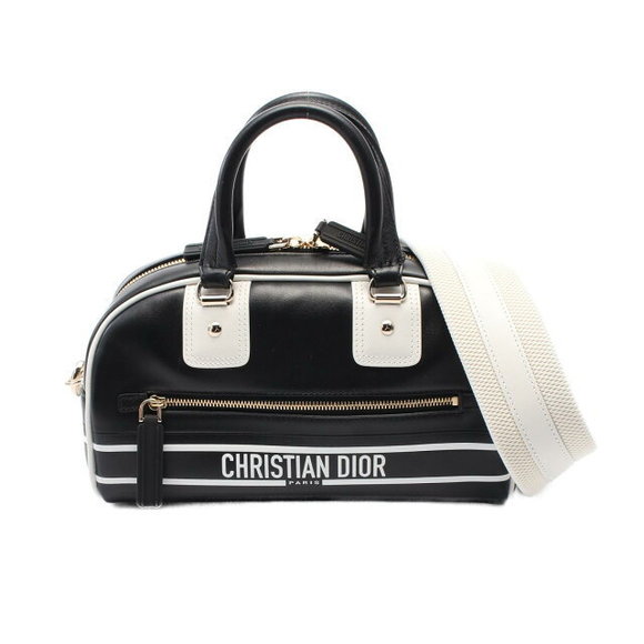 Dior VIBE Bowling Bag Leather Black White - Picture 1 of 6